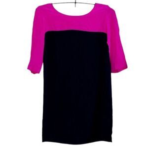 Amanda Uprichard 100% Silk Color Block Fuchsia Black Shift Dress Sz M